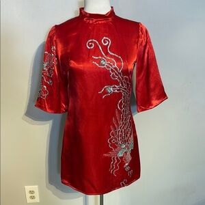 Vintage Red Bedazzled Tunic/mini dress - bespoke custom piece